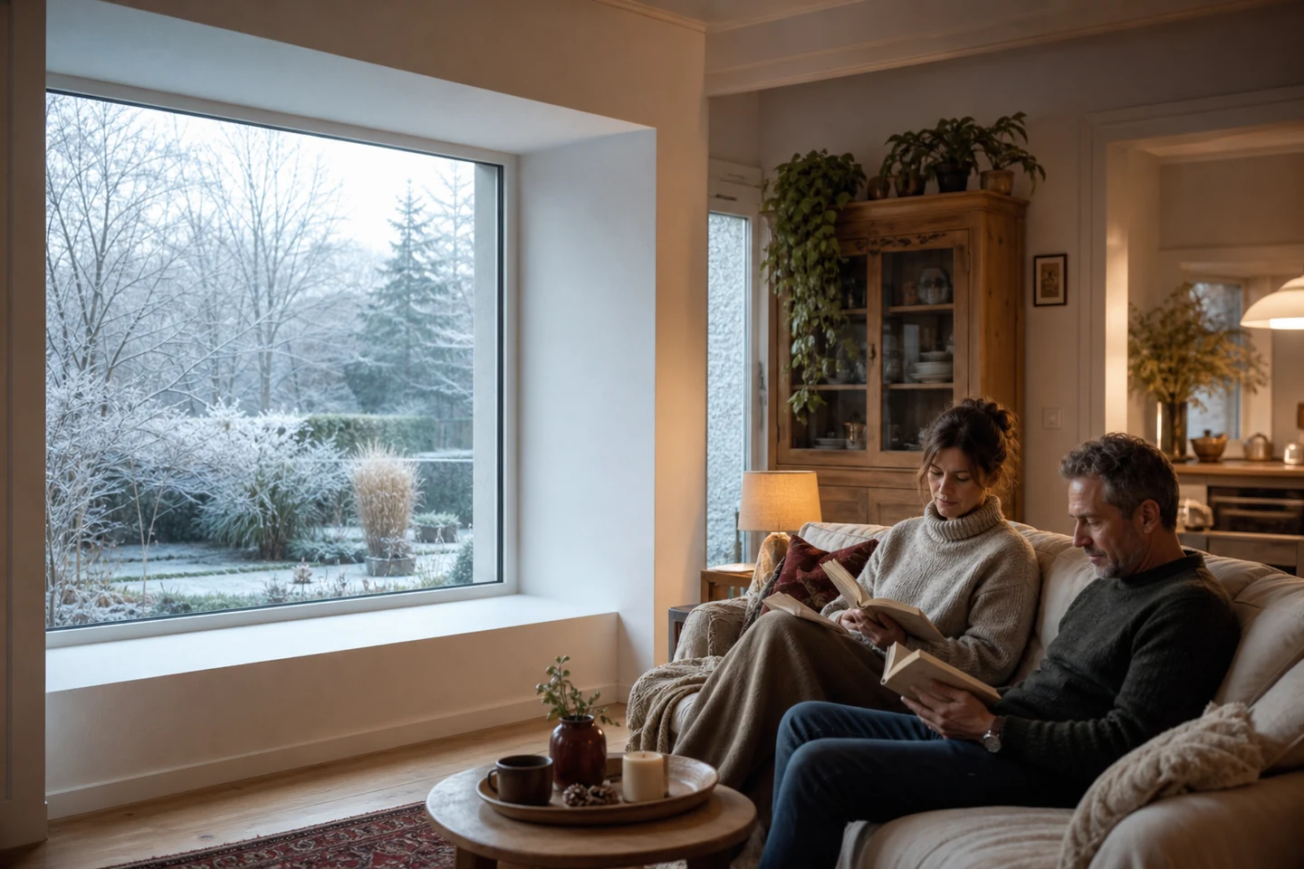 Confort intérieur après une ITE Couple profitant d’une pièce de vie confortable après isolation de la façade